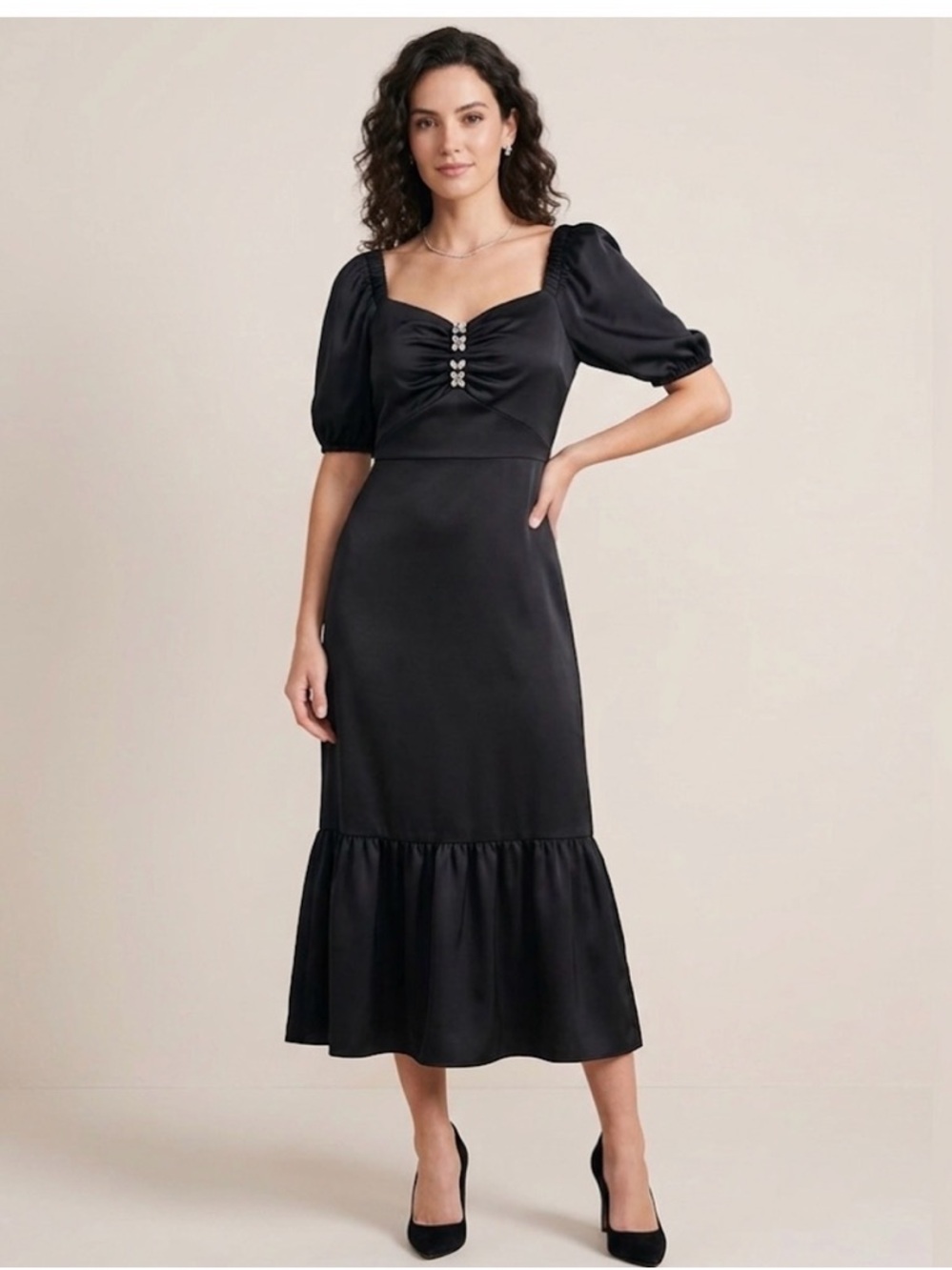 Anne Klein Black Maxi Dress with Gem Accents Women’s size 2  NWT MSRP $139